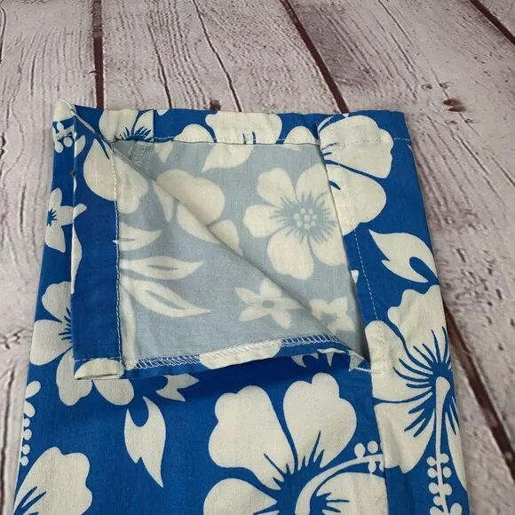 ASOS Design Pants Womens 8 Blue White Hawaiian Floral Hibiscus Straight Leg - Picture 4 of 11